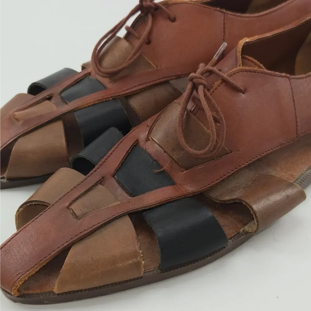 Vintage Lace-up Leather Oxford Fisherman Sandals Men's Size 12 Made In Brazil